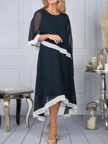 

Elegant Plain Chiffon Crew Neck Dress, Dark blue, Dresses