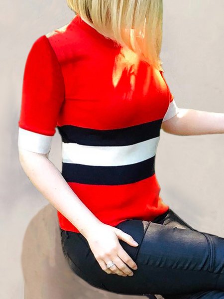 

Short Sleeve Color Block Urban T-Shirt, Red, Tees