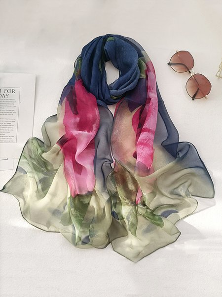 

Romantic Multi-color Floral Breathable Imitation Silk Scarf, Navy blue, Scarves & Gloves