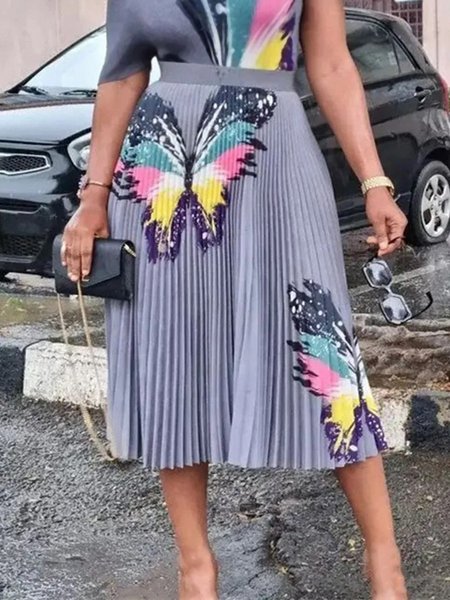 

Loose Urban Butterfly A-Line Skirt, Gray, Skirts