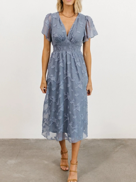 

Plain Elegant V Neck Loose Dress, Grey-blue, Dresses
