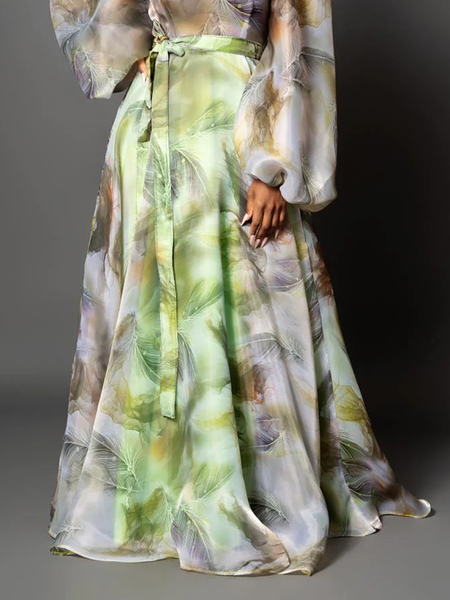 

Abstract Loose Elegant Maxi Skirt, Green, Skirts