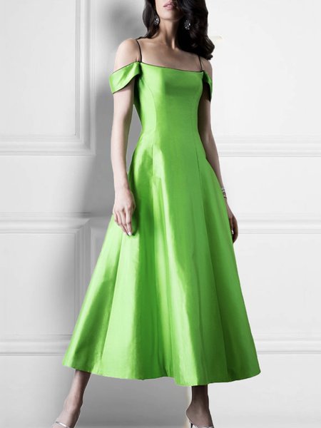 

Plain Regular Fit Urban Spaghetti Dress, Green, Maxi Dresses