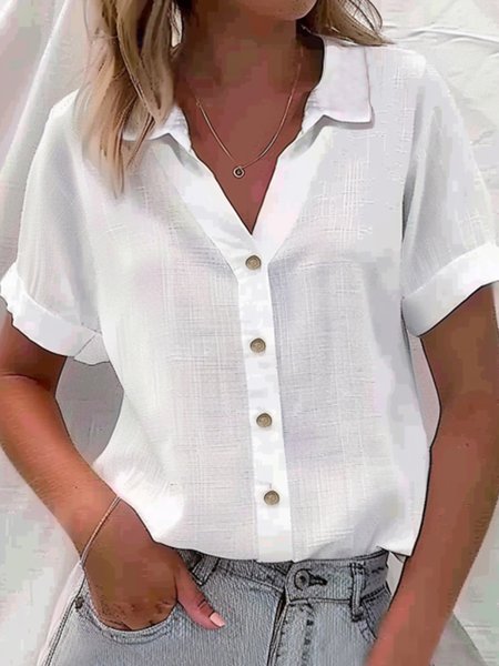 

Casual Shirt Collar Plain Cotton Blouse, White, Blouses & Shirts
