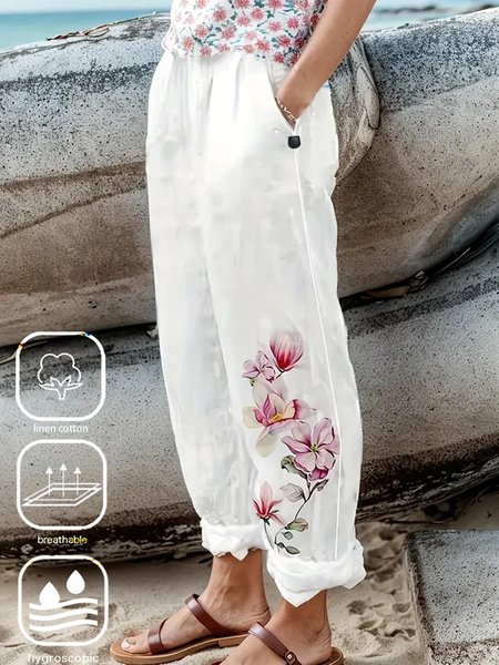 

Plain Casual Pants, White, Pants