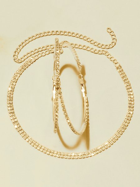 

2pc/set Rhinestone Hoop Earring and Choker Jewelry Set, Golden, Necklaces