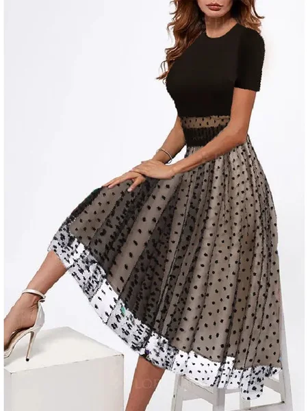 

Elegant Polka Dots Regular Fit Dress, Black, Dresses