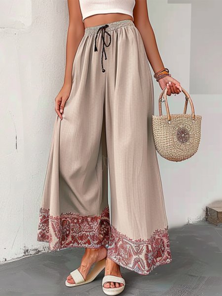 

Vacation Drawstring Ethnic Pants, Nudepink, Pants
