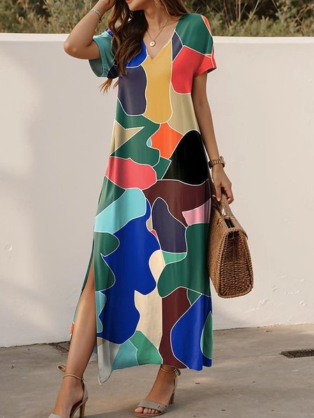 

Casual Crew Neck Color Block Loose Dress, Multicolor, Dresses