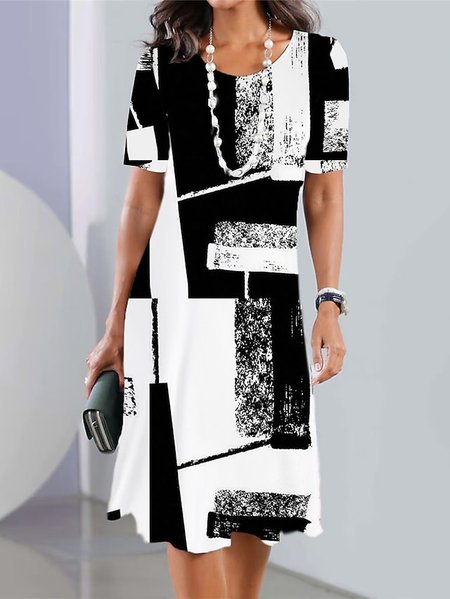 

Black And White Colorblock Casual Loose Dress, Dresses