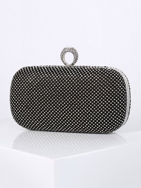 

Sparkling Rhinestone Party Ring Clutch Bag With Chain Strap, Black, Bags