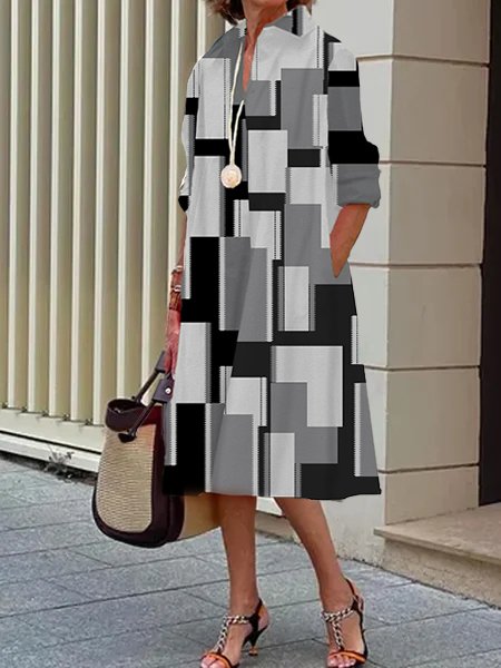 

Color Block Loose Shirt Collar Simple Dress, Gray, Dresses