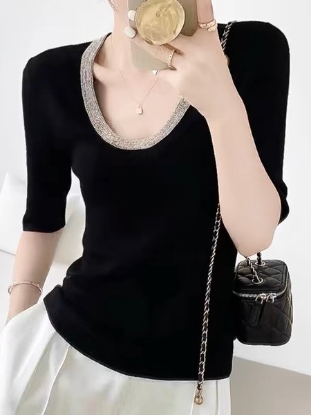 

Color Block Urban Tight Half Sleeve Crew Neck T-Shirt, Black, Tees