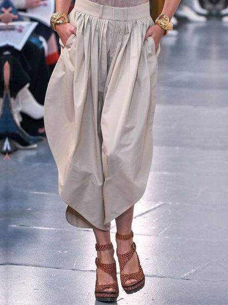 

Daily Pleated Pockets Plain Fashion Pants, Apricot, Pants