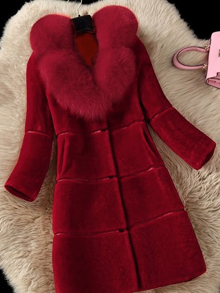 

Elegant Plain Faux Fur Long Coat, Red, Coats