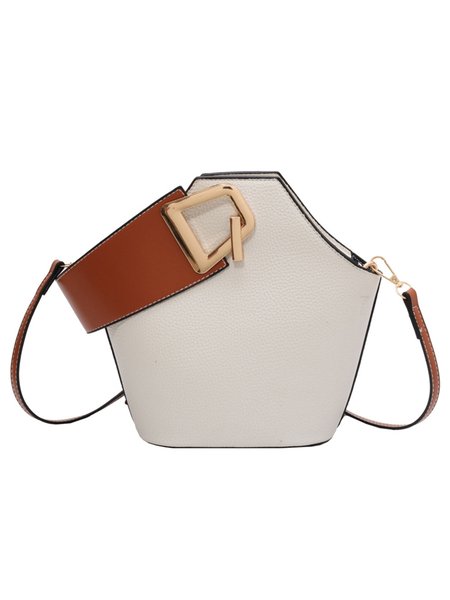 

Designer Clutch Color-block Buckle Decor Bucket Handbag with Crossbody Strap, Off white, Bags