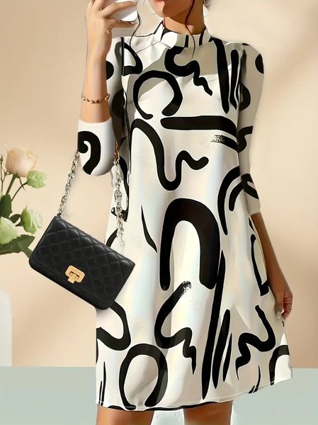 

Simple Half Turtleneck Loose Dress, Beige, Dresses