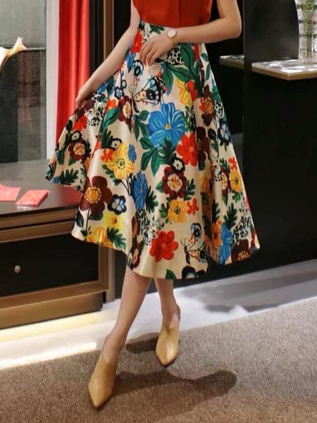 

Elegant Regular Fit Floral Skirt, As picture, Skirts