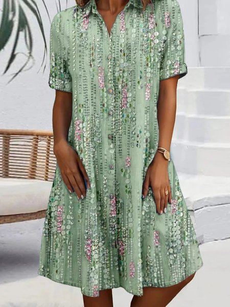 

Cotton-Blend Geometric Vacation Loose Dress, Green, Dresses