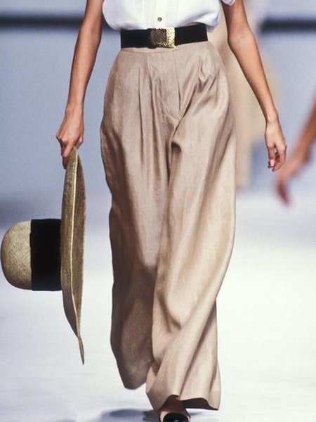 

Plain Urban High Waist Fashion Wide Leg Pants, Light khaki, Pants