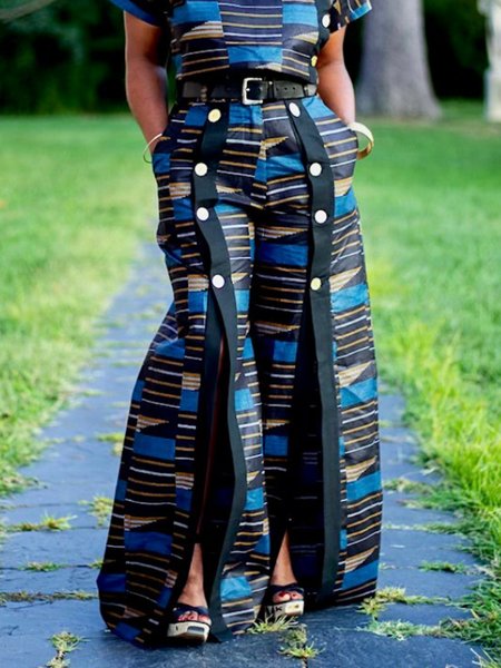 

Geometric Regular Fit Urban Fashion Pants, As picture, Pants