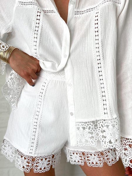 

Lace Edge Plain Regular Fit Daily Shorts, White, Shorts