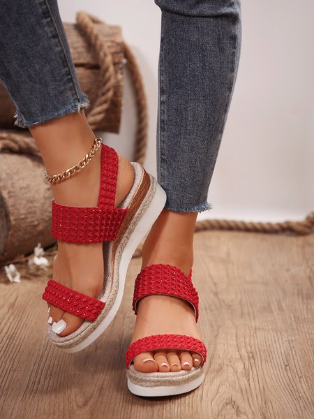 

Casual Plain Slip On Flat Heel Slide Sandals, Red, Shoes