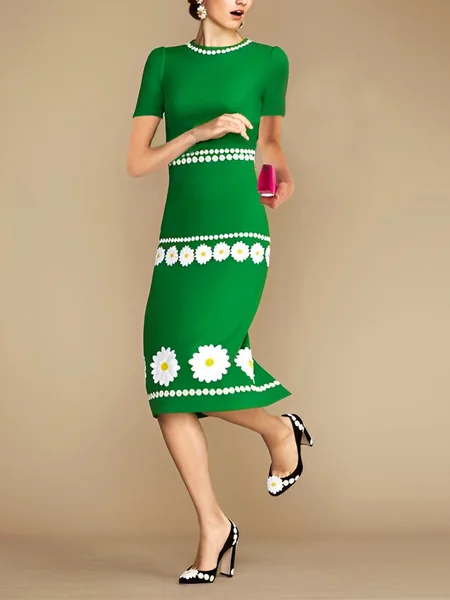 

Better Basics Polka Dot Stretchy Comfy Dress, Green, Midi Dresses