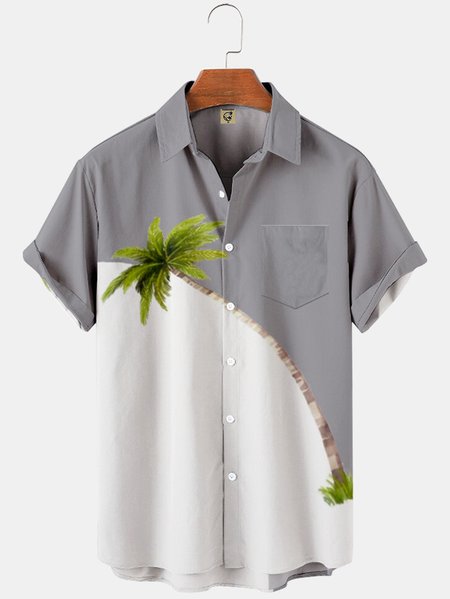 

Short Sleeve Coconut Tree Shirts, Gray, Men-Shirts