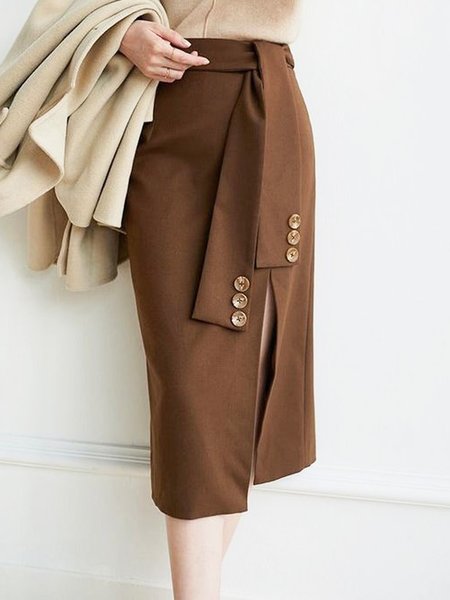 

Urban Regular Fit Plain Buckle Skirt, Brown, Skirts