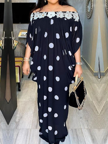 

Loose Elegant Cold Shoulder Short Sleeve Maxi Dress, Black, Maxi Dresses