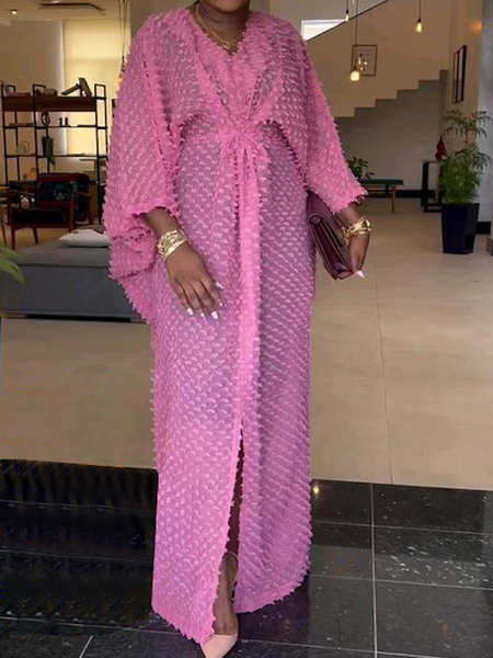

Regular Fit Elegant V Neck Three Quarter Sleeve Maxi Dress, Pink, Maxi Dresses