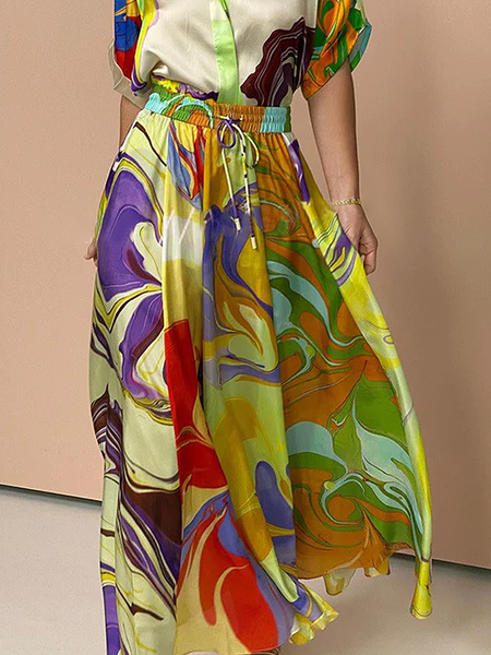 

Loose Vacation Abstract Loose Maxi Skirt, As picture, Skirts