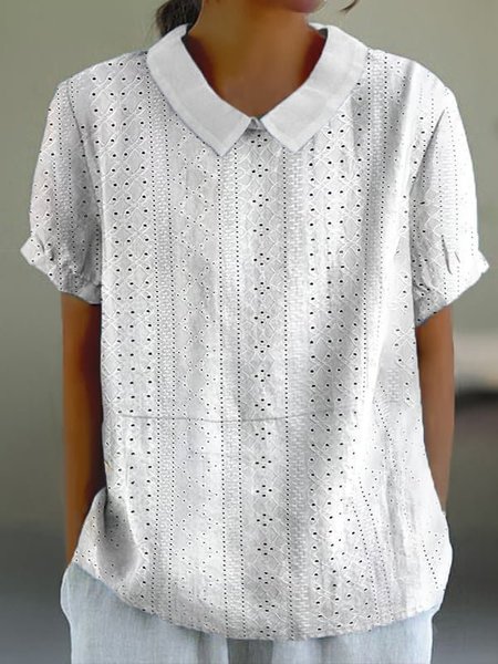 

Cotton-Blend Shawl Collar Casual Shirt, White, Shirts & Blouses
