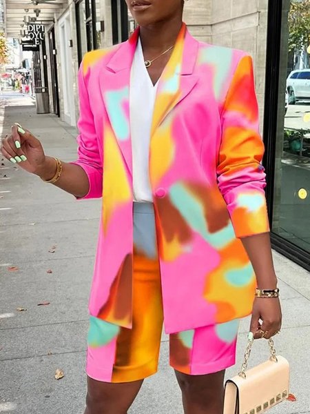 

Abstract Lapel Collar Urban Regular Fit Blazer, As picture, Blazers