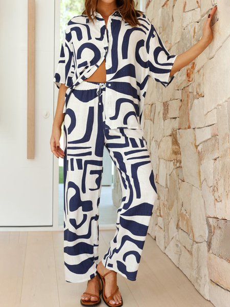 

Casual Color Block Two-Piece Set, Blue, Suit Set