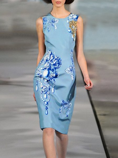 

Urban Regular Fit Crew Neck Floral Dress, Blue, Midi Dresses