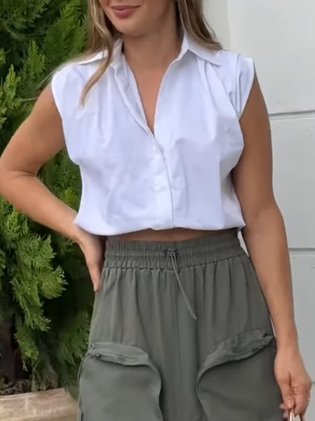 

Daily Regular Fit Shirt Collar Urban Blouse, White, Blouses and Shirts