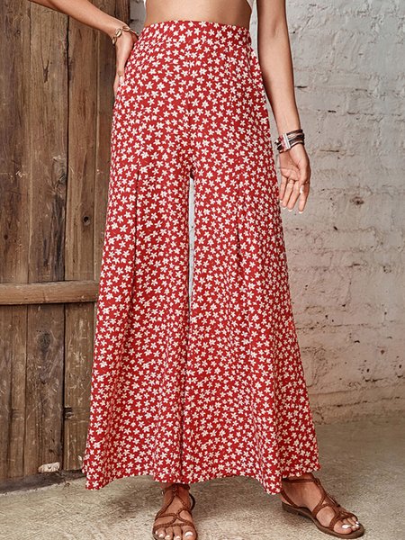 

Casual Floral Long Pant, Red, Pants