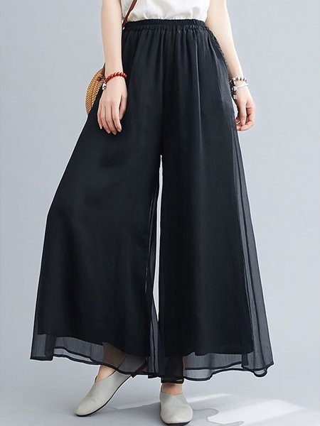 

Cotton Simple Loose Wide Leg Pants, Black, Pants