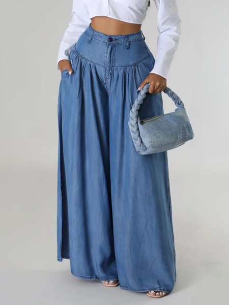 

Long Regular Fit Denim Plain Urban Jeans, Blue, Jeans
