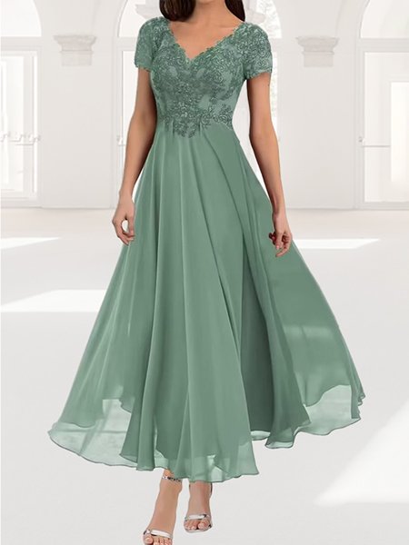 

Elegant Lace Regular Fit Dress, Green, Dresses