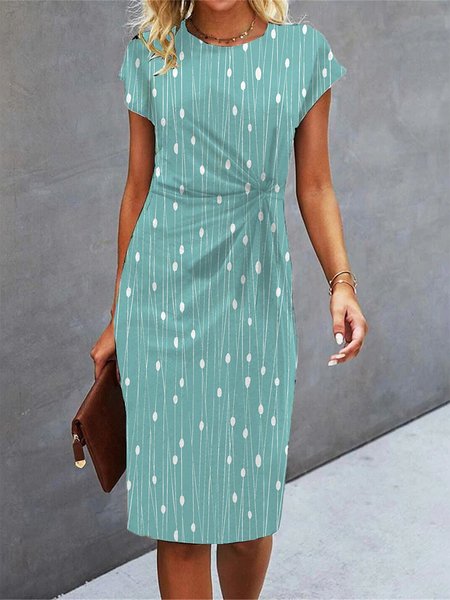 

V Neck Elegant Abstract Polka Dots Dress, Cyan, Dresses