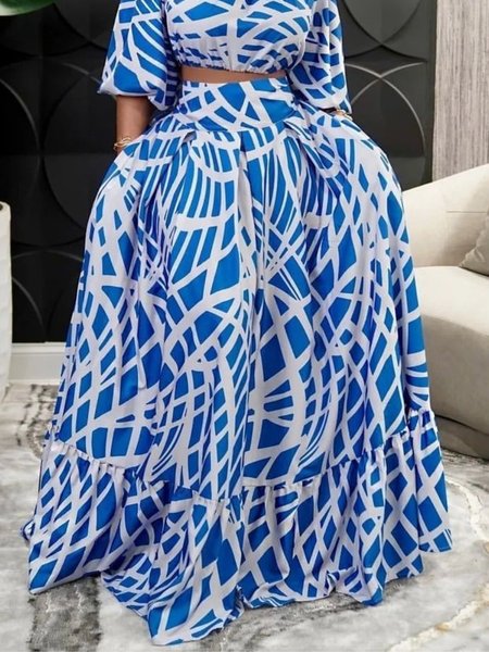 

Regular Fit Vacation Abstract Maxi Skirt, Blue, Skirts