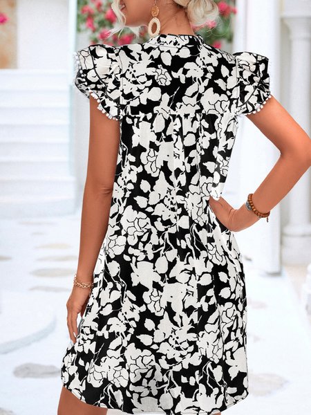 

Women Floral V Neck Sleeveless Comfy Casual Short Dress, Black, Floral Dresses