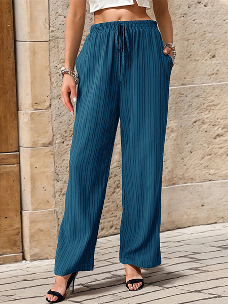 

Casual Loose Plain Pants, Blue, Pants