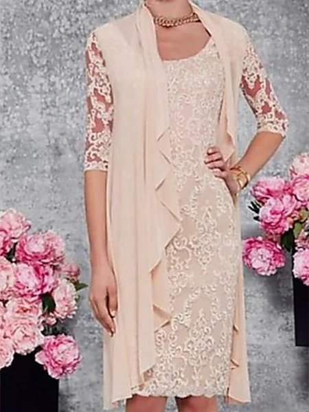 

Regular Fit Lace Elegant Two-Piece Set, Champagne, Suit Set