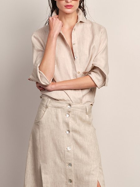 

Vacation Plain Shirt Collar Regular Fit Blouse, As picture, Blouses and Shirts