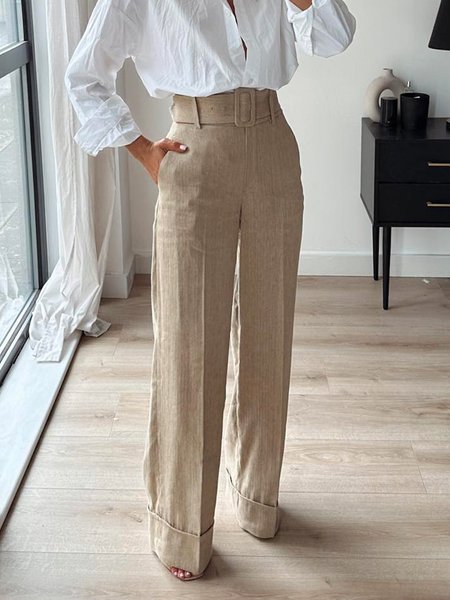 

Regular Fit Plain Urban Linen Pants, As picture, Pants