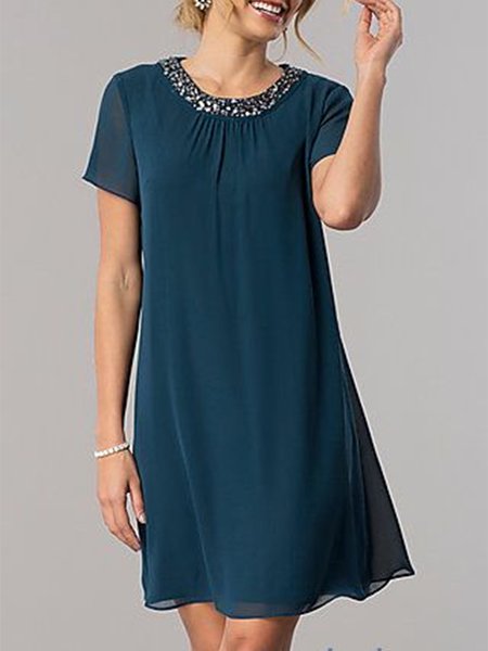 

Hot Drilling Elegant Crew Neck Dress, Dark blue, Dresses